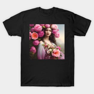 The Goddess of the Spring with Giant Pink Peonies T-Shirt